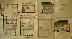 Plány domu čp. 11 pro měštanskou chlapeckou školu v Opočně (arch. Ladislav Skřivánek). Škola byla otevřena 1. 12. 1907.